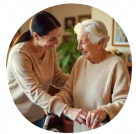 private carer and client laughing