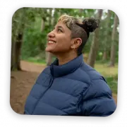 Carer smiling on walk